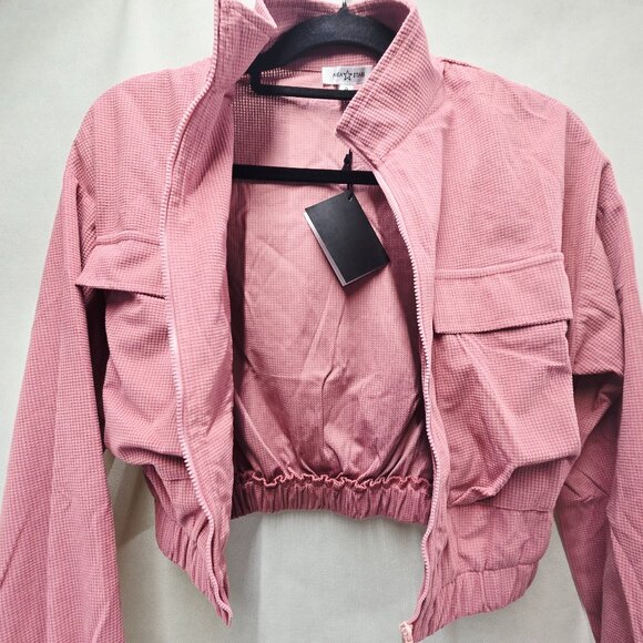 NWT AREA STARS Waffle Knit Crop Lightweight Front Zip Jacket Mauve Pink Small - Picture 6 of 13
